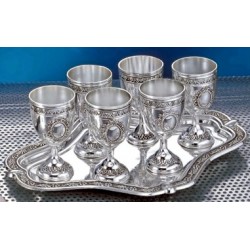 Set  Bandeja 30 cm, 6 tazas 12 cm  Bañado en Plata